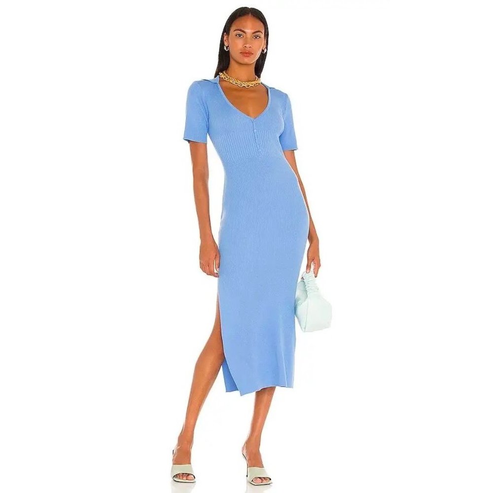 NWT Bardot Multitone Rib Knit Side Slit Midi Dress M Cornflower